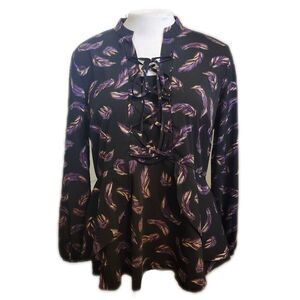 Lane Bryant Feather Corset Blouse, Back Zipper, Black & Purple, Size 18